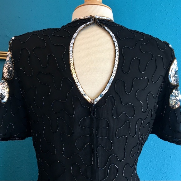 NWT Vintage 80s fully beaded sequined silk dress - Picture 9 of 12